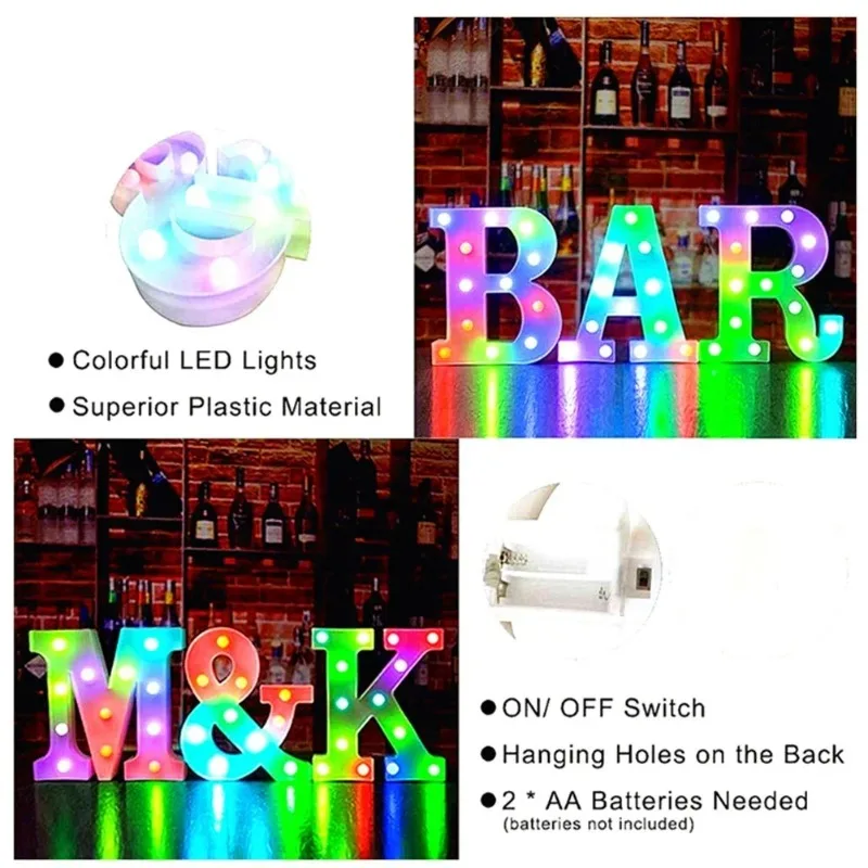 22CM Alphabet Letter LED Lights Change Color Lights Decor Luminous Letter Lamp Home Wedding Birthday Christmas Party Decoration