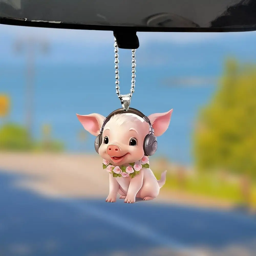 Biker Pig 2D Piglet Key Chain Piglet Shape Fashionable Car Interior Pendant Acrylic Cute Key Chain Pendant Home Decoration