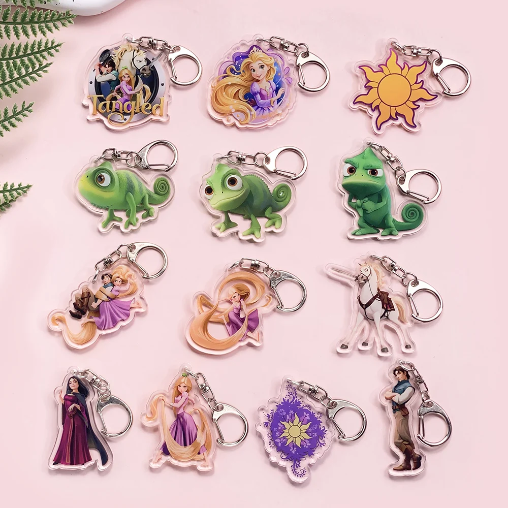 Llavero acrílico de Rapunzel de dibujos animados de Disney, colgante bonito para mochila, accesorios divertidos para bolsos, decoración, regalos navideños, 1/13 Uds.
