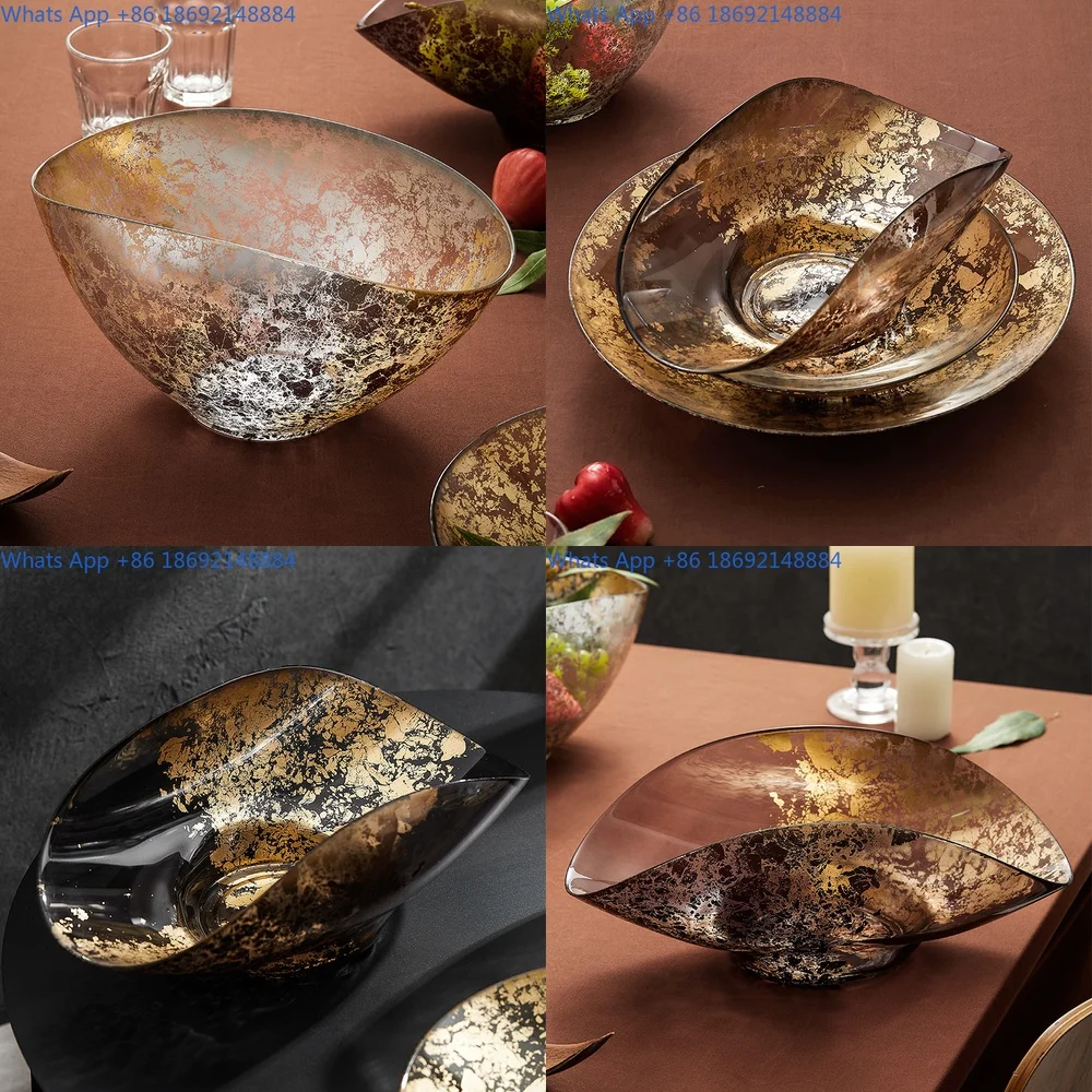

Glass Fruit Bowl with Gold Foil Design for Food Decoration