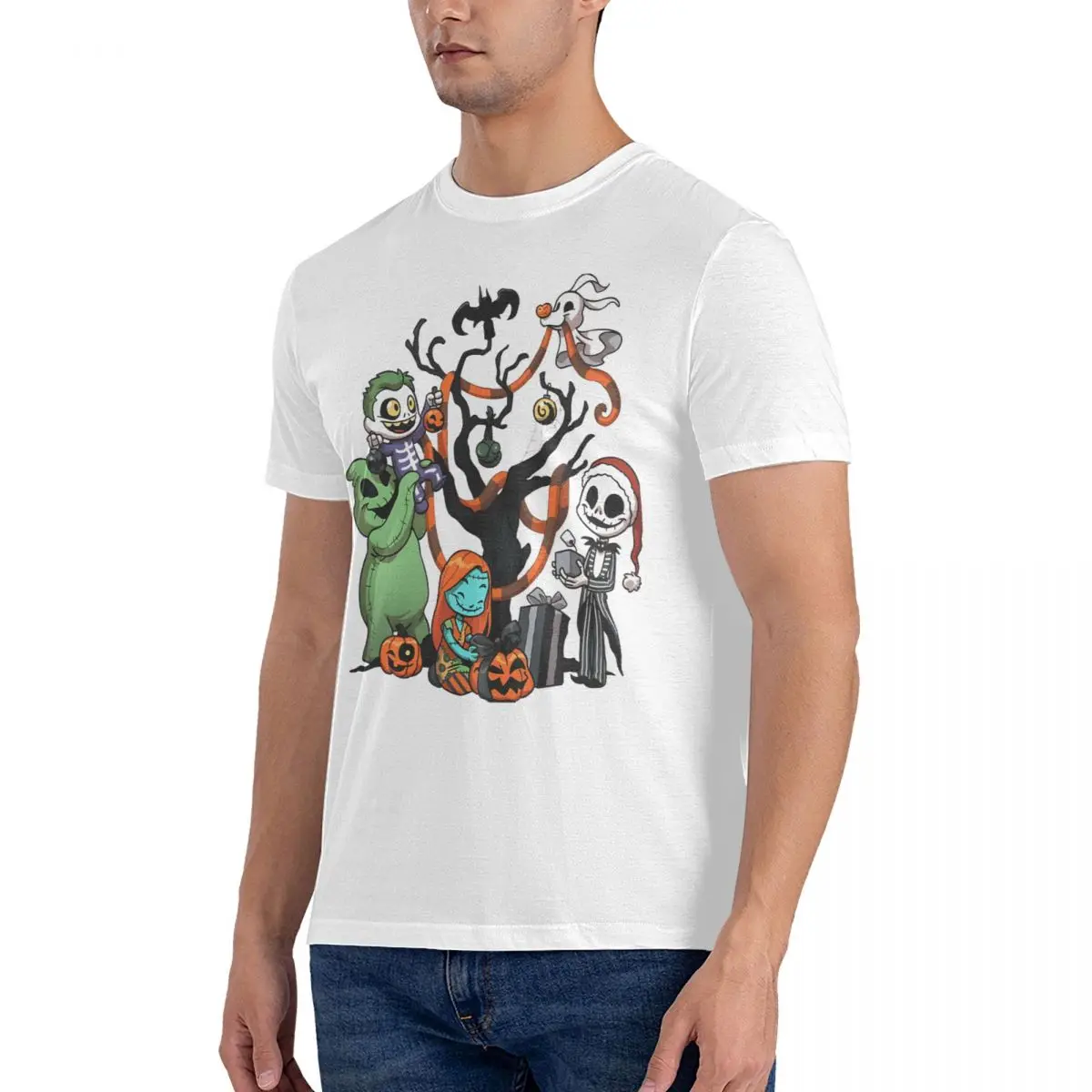 Famous Disney Movie Men T Shirt Jack And Sally Hipster Tee Shirt Short Sleeve Round Neck T-Shirts Cotton Birthday Gift Clothing