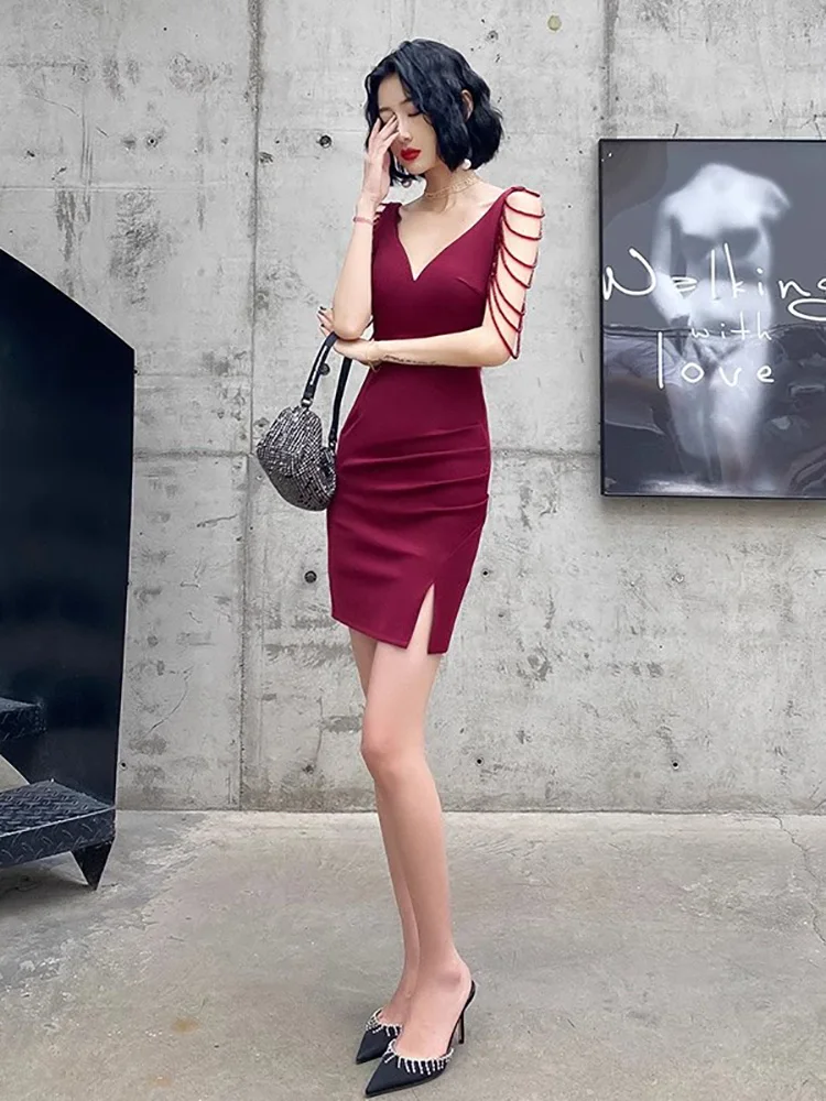 Little Red Evening Dress, Female Luxury, Niche, High-end Temperament, Celebrity, High-sense Host, Prom Dress