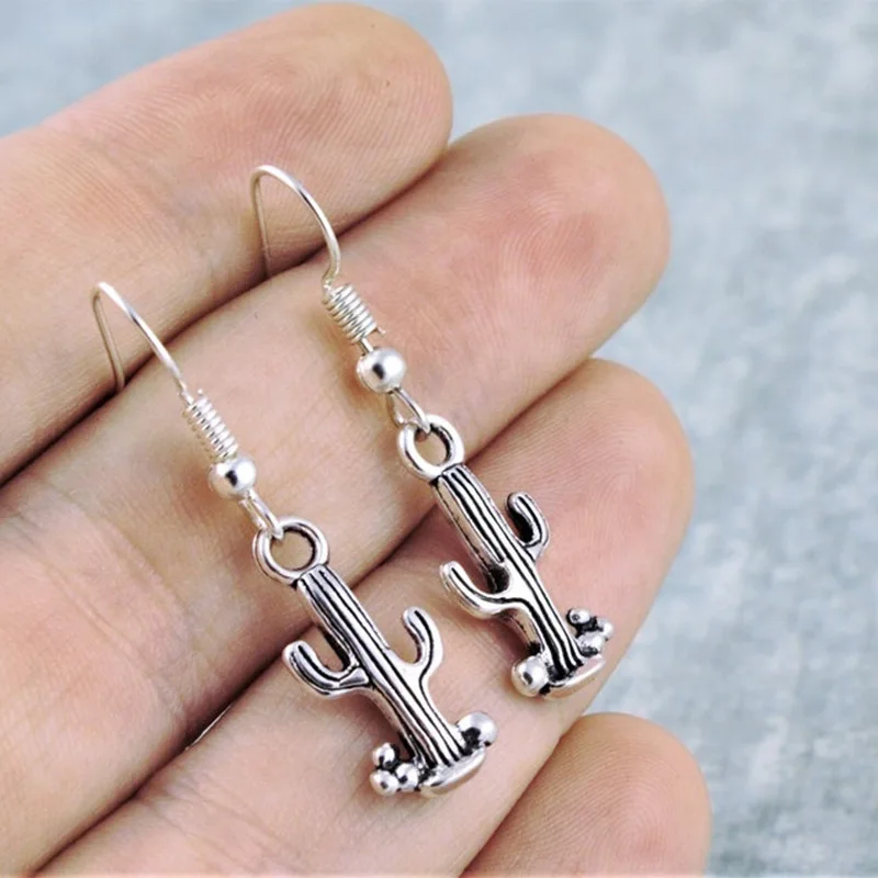 Retro simple cactus alloy earrings Western denim personalized flocking accessories earrings