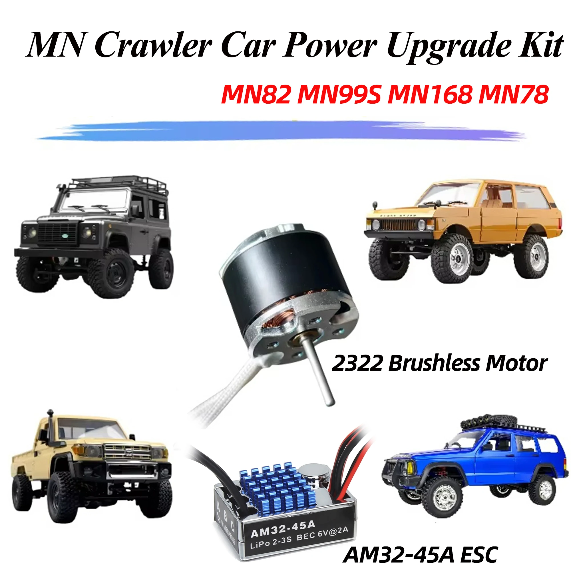 NEEBRC 2322 2600KV Outrunner Brushless Motor AM32 45A ESC 21G Servo for 1/12 RC Car Crawler MN82 MN99S MN168 MN78 Upgrade Kit