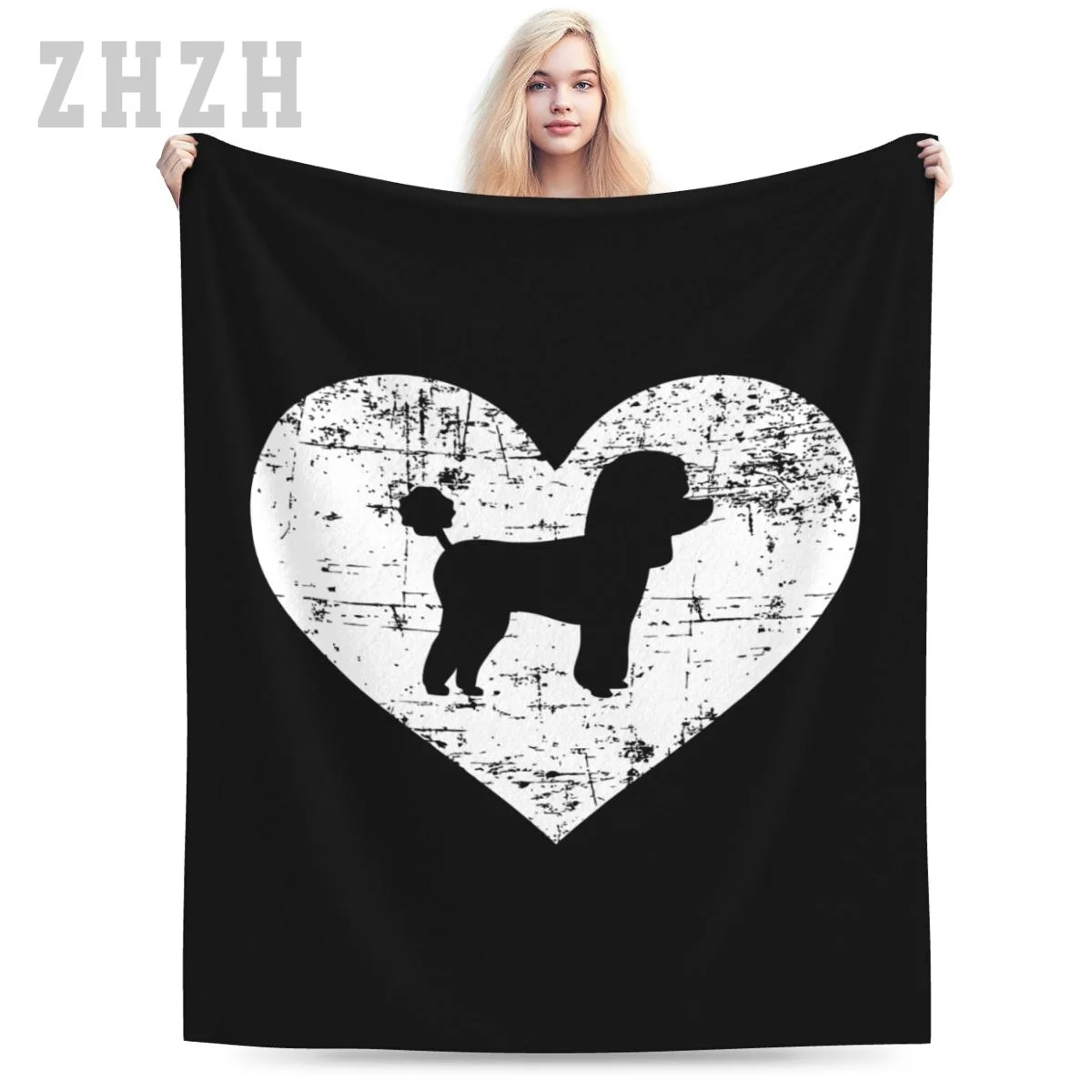 Blanket Vintage Poodle Dog Heart Flannel Multifunction Outdoor Camping Sofa Cover Keep Warm