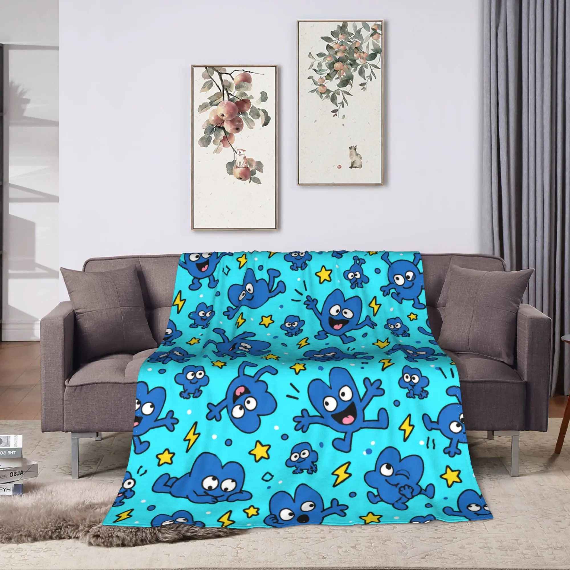 One TPOT pack BFDI Turquoise Star Print Blanket Super Soft  Bedding Throws Winter Child Couch Chair Sofa Bed Fluffy Bedspread