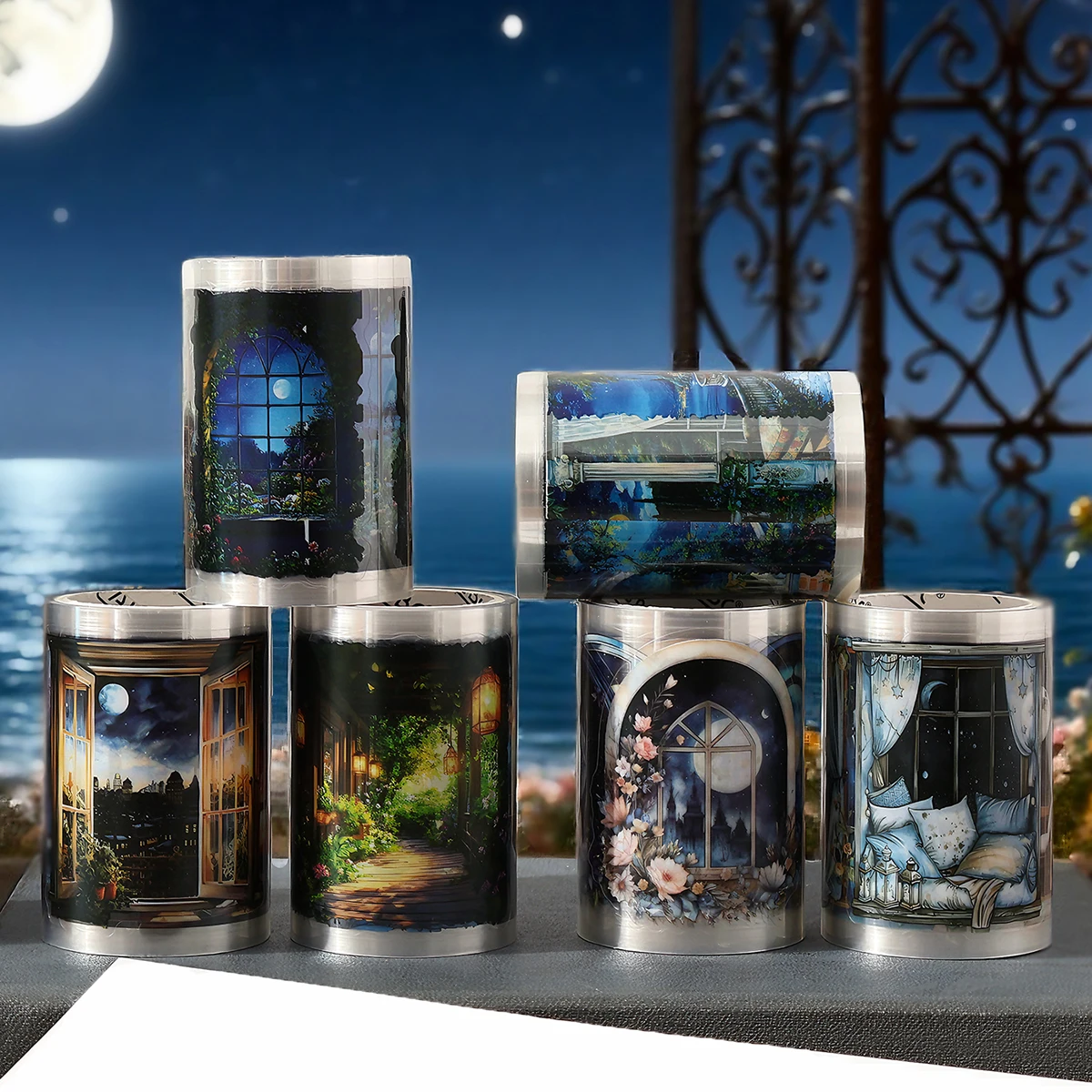 

Набор из 4 рулонов/коробок винтажной клейкой ленты васи с изображением звездного неба, милый узор с бабочками, для скрапбукинга, украшения канцелярских принадлежностей, подарок