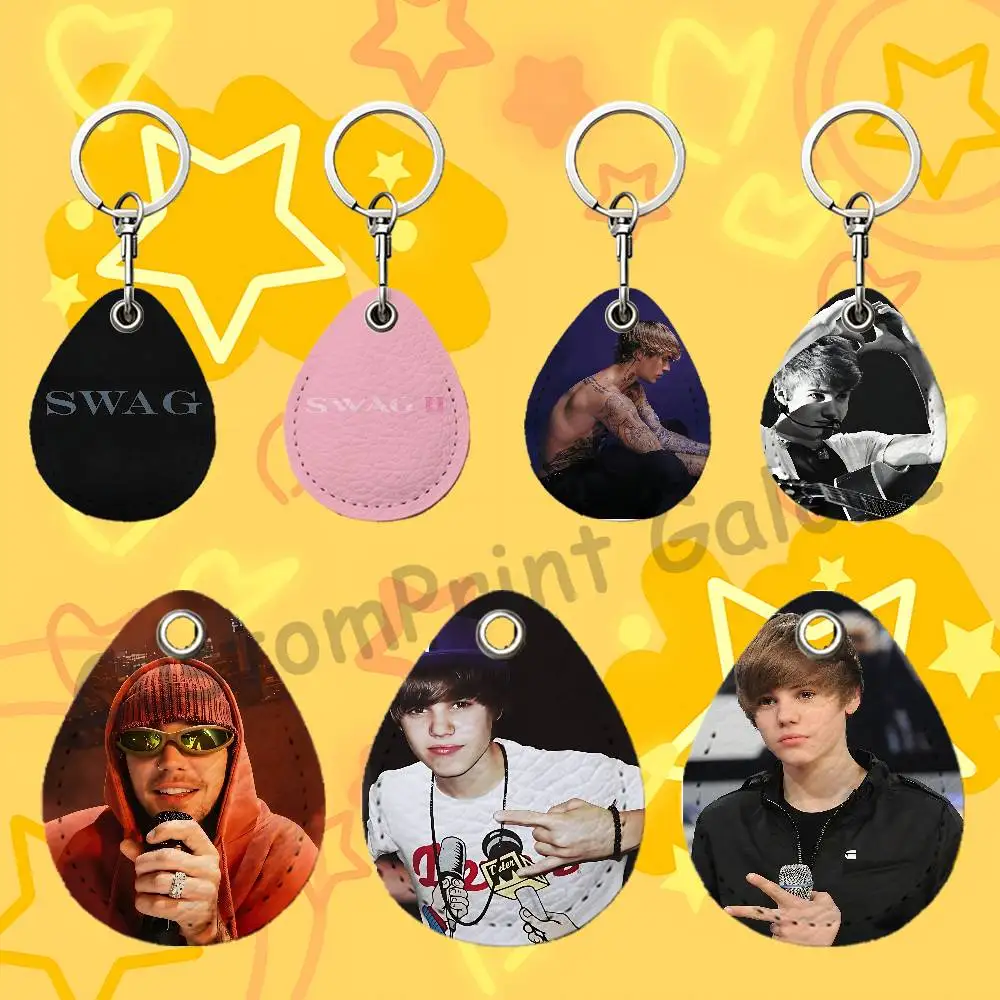 J-Justin JB B-Bieber Teardrop Key Fob Leather Case Guitar Pick Holder For A-AirTag Keychain Accessories