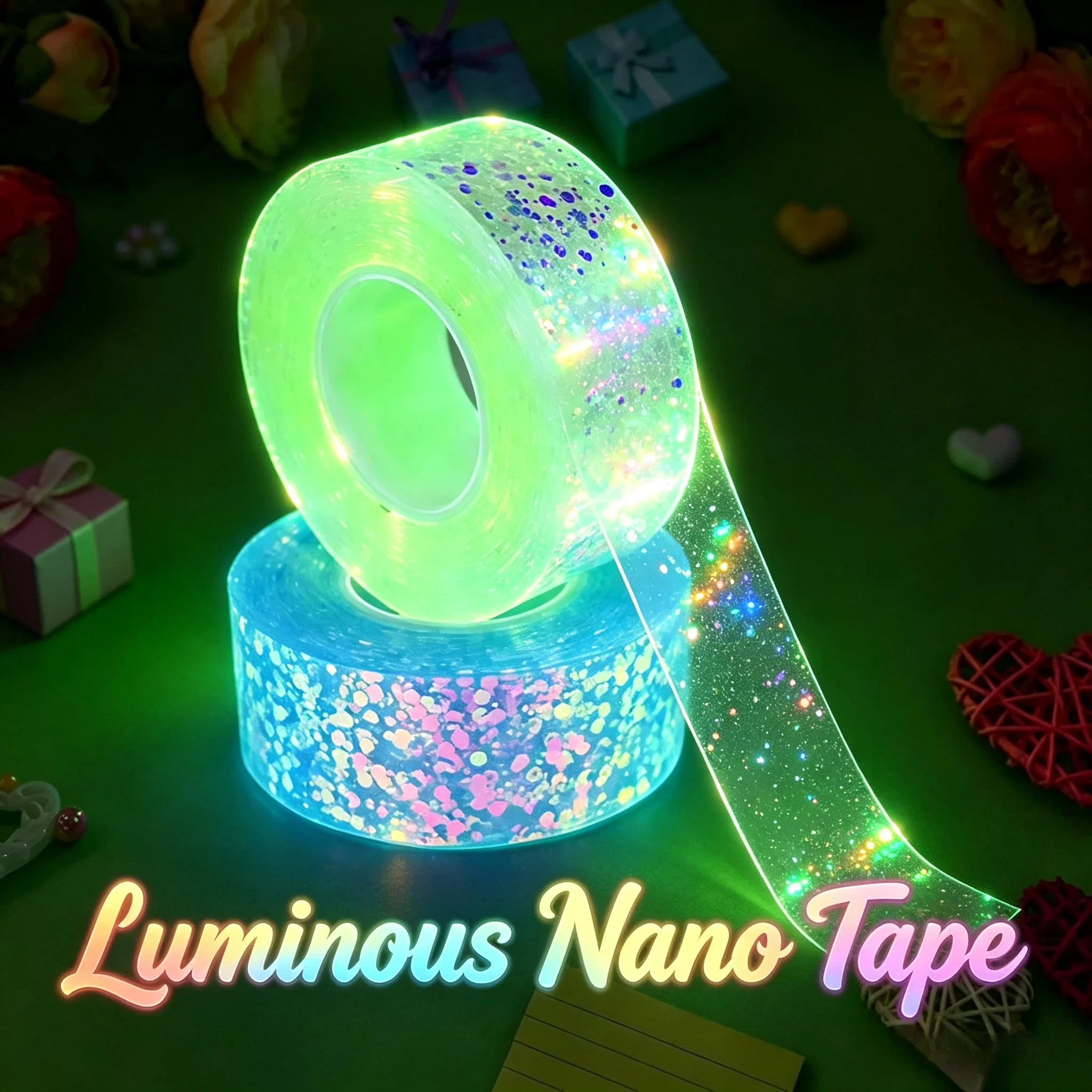 Colorful Nano Tape with Straws Beads for DIY Craft Pinch Making Blowing Bubble Sticky Traceless Nano Tape