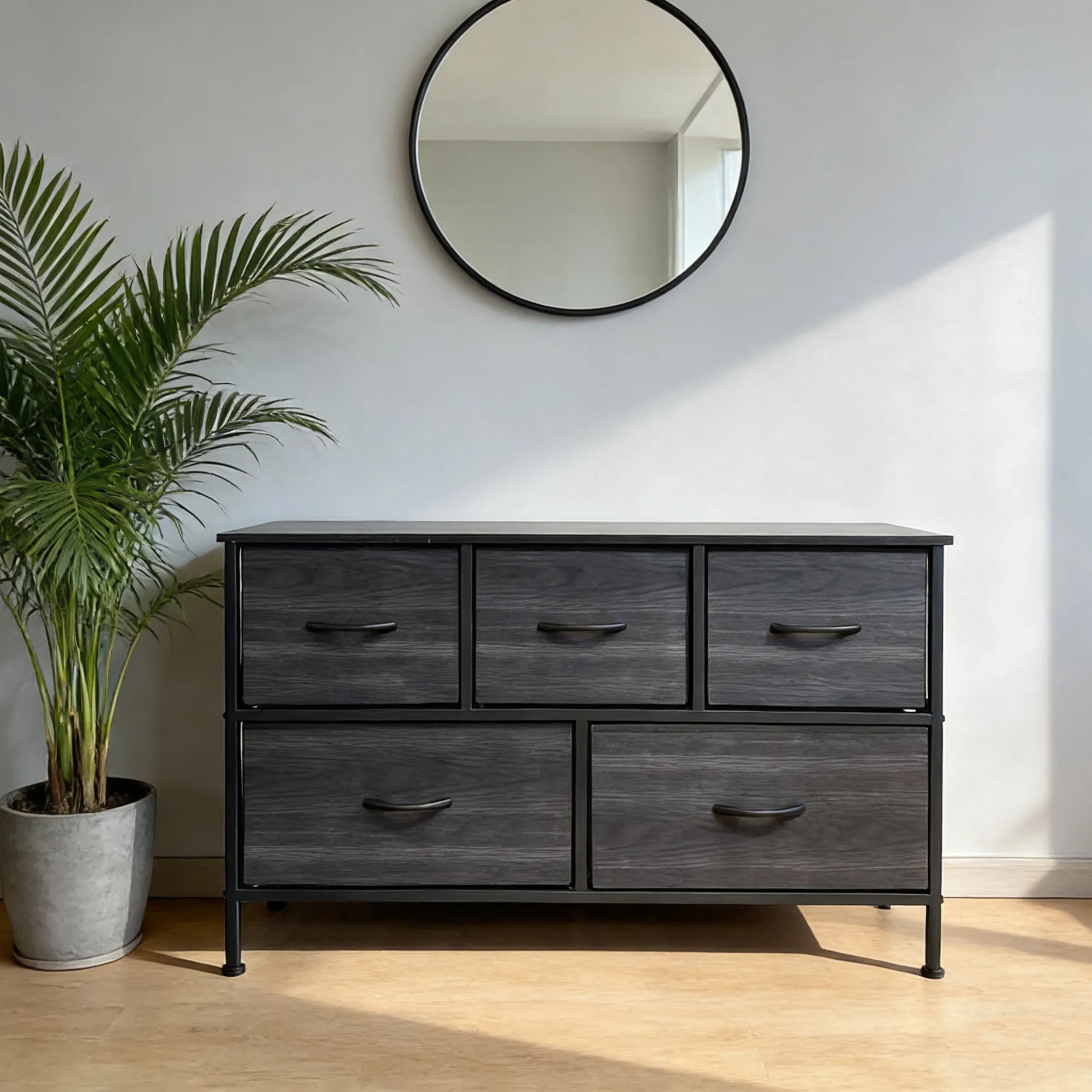 Modern wind large-capacity chest of drawers black simple large-capacity storage cabinet non-woven drawer bedside table