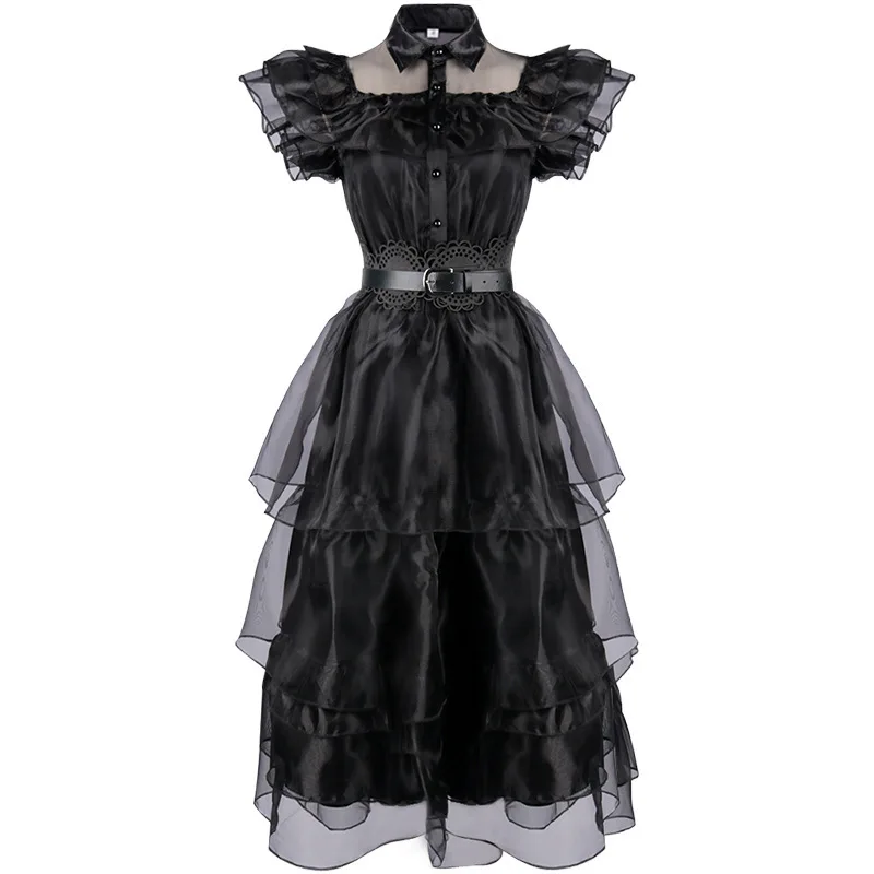Halloween Black Print Dress Performance Costume Film TV Role Women's Clothing Dance Gown Cosplay Show Full Role Dress