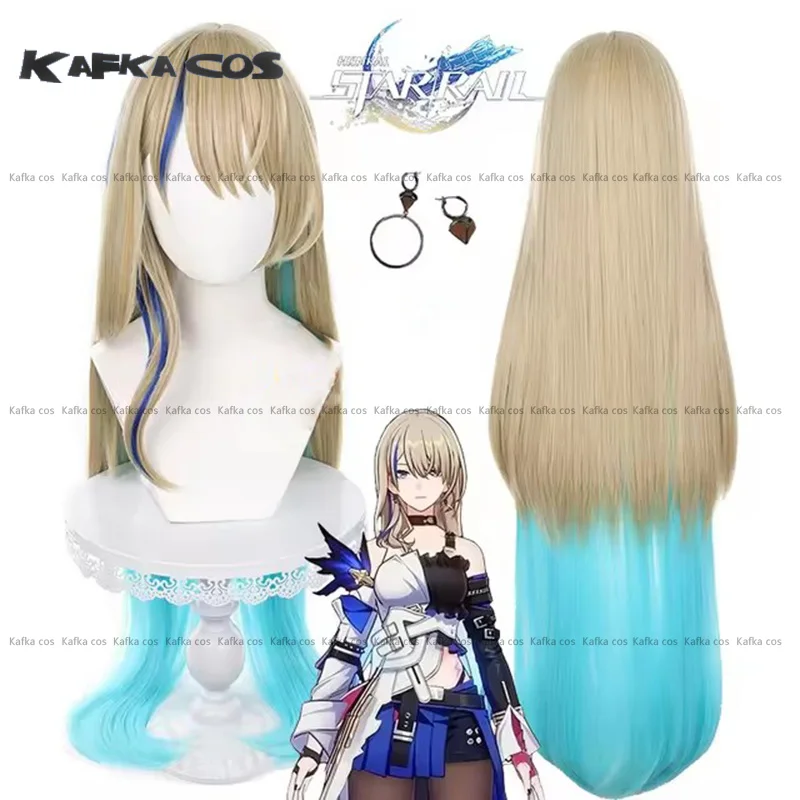 Honkai Star Rail Serval Landau Cosplay Wig Yellow Blue Long Hair Earrings Heat Resistant Synthetic Hair For Women Halloween