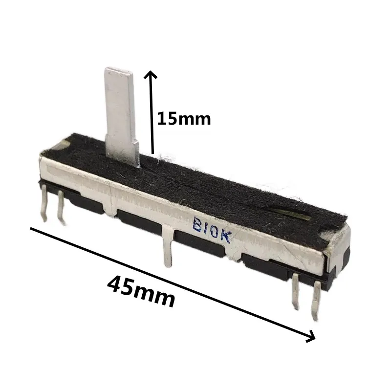 2 uds CT670 10KB 50KB 10Pin potenciómetro deslizante canal estéreo B10K B50K 45MM longitud del eje 15mm carrera deslizante 30MM