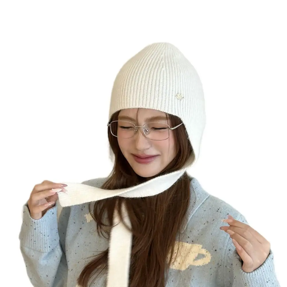 

Fashion Woolen Crochet Keep Warm Knitted Hat Solid Color Coldproof Ear Protection Hat Soft Windproof Pullover Cap Winter
