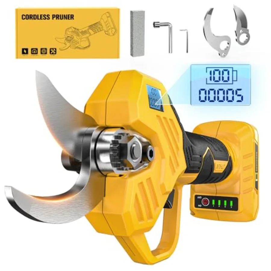 Electric Pruning Shears Compatible with 20v Battery, 0.8-2 Inch Max Cutting Diameter Electric Pruner with LCD Display and Impor