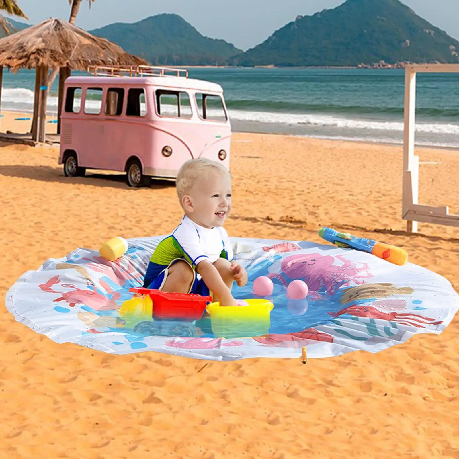 Piscine de chair de plage pour enfants, couverture pour tout-petits, avec sac de transport, imperméable, jouet de jeu d'eau en plein air d'été, pique-nique voyage