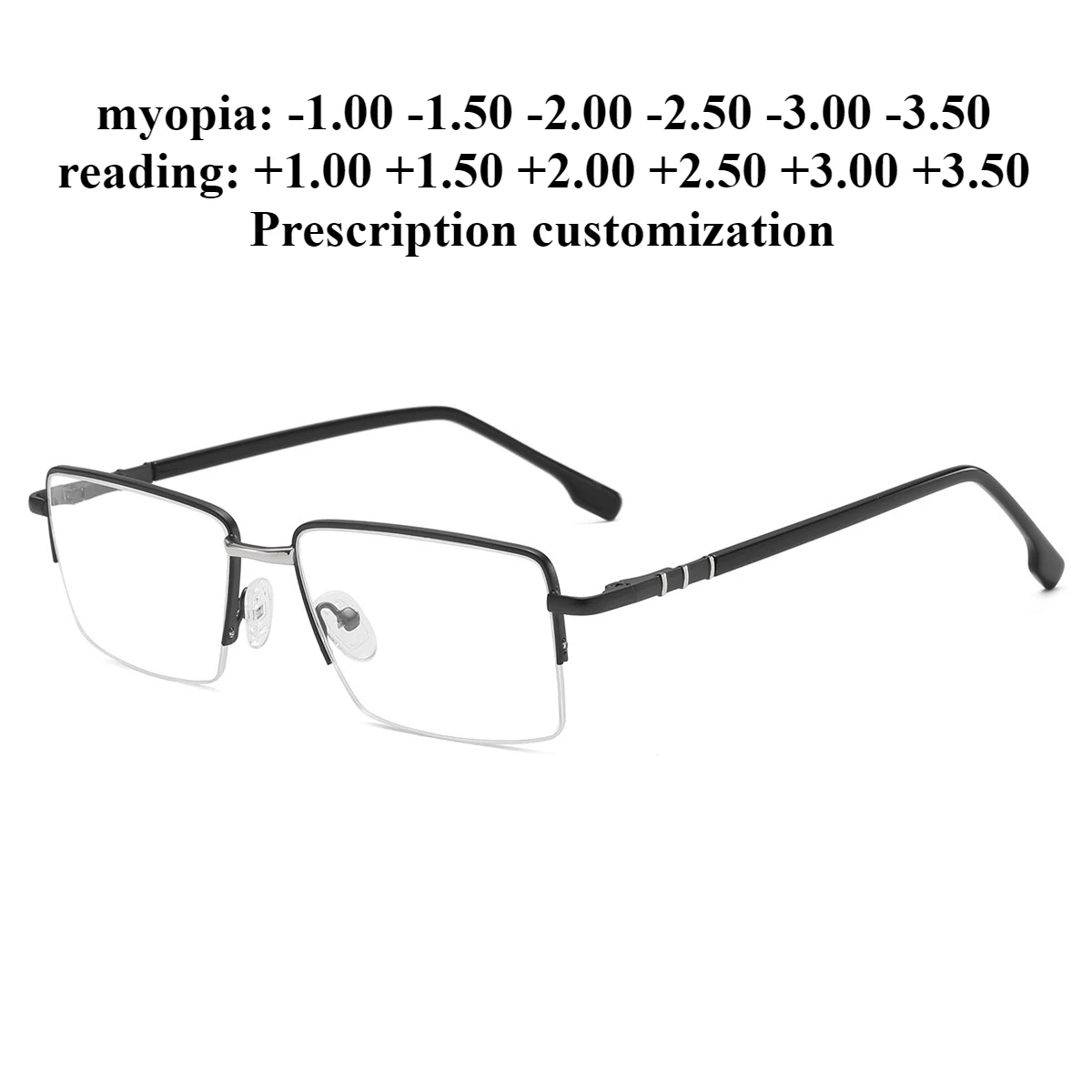 

55-16Ultra-light Metal Myopia Glasses Frame Men's Rectangular Anti-blue Light Reading Half-frame Glasses Frame Myopia