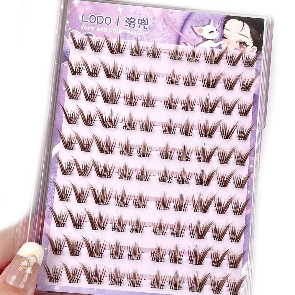 Brown False Eyelashes 3D Wispy Single Cluster Segmented Eyelashes No Glue Needed Self-Adhesive Fox Lashes DIY Eyelash Extension