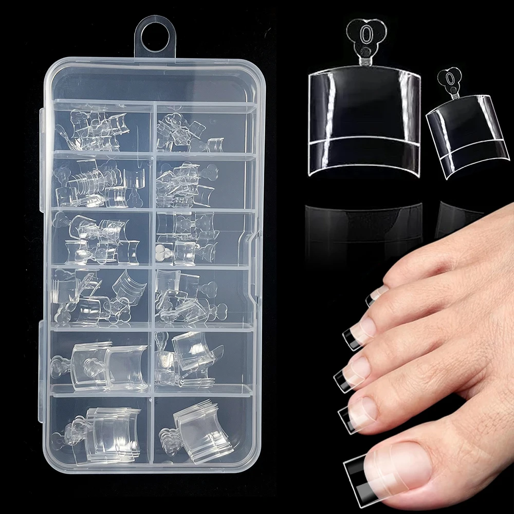 120pcs Clear Half Cover Toe Nail Tips Acrylic nails Extension Short Square Fake ToeNails Soft Gel C Curve Pedicure Press On