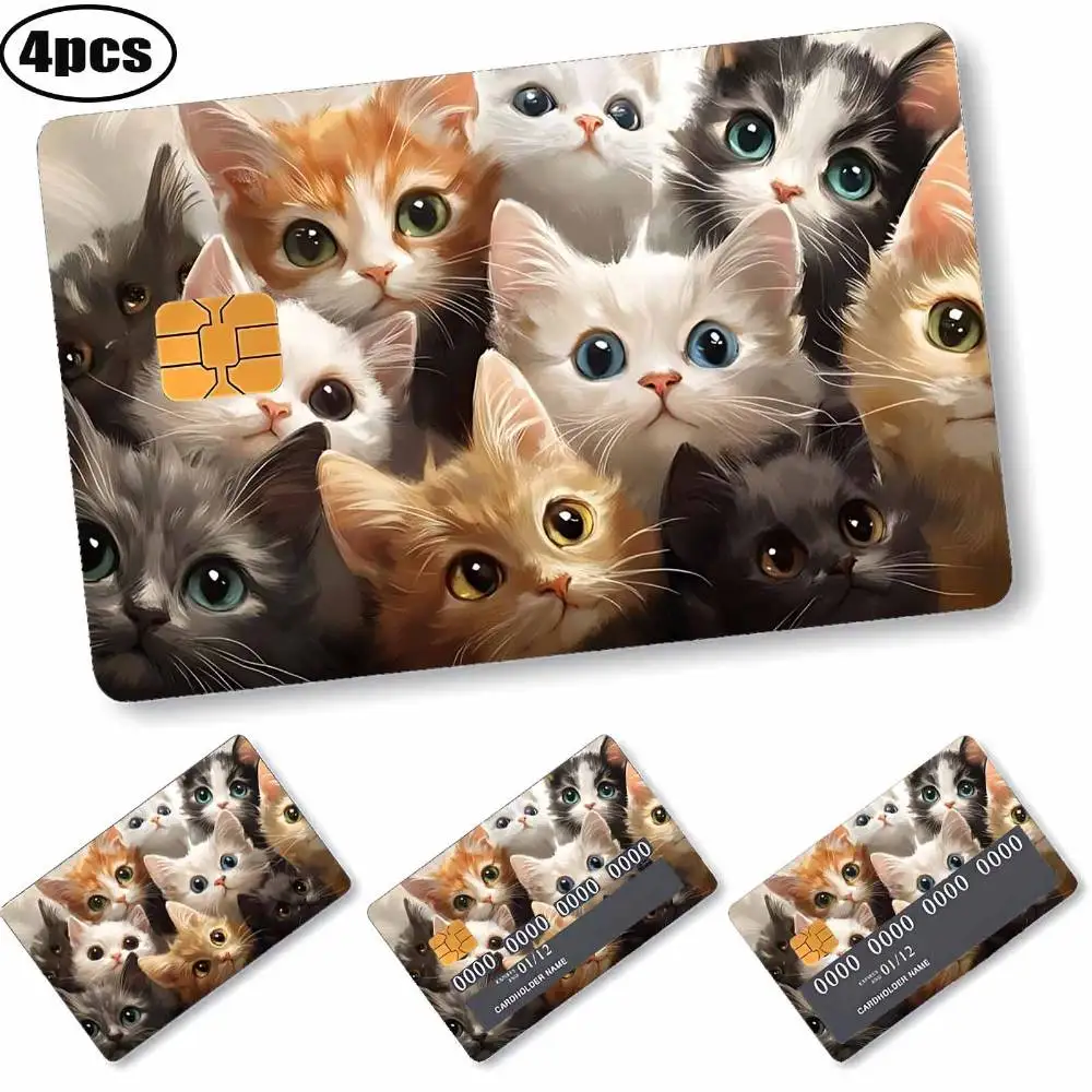 Cute Tabby Tuxedo Kitten Credit Card Skin Sticker Removable Glossy PVC Pet Decal For Girls Women Debit Credit Bank Transit Cards