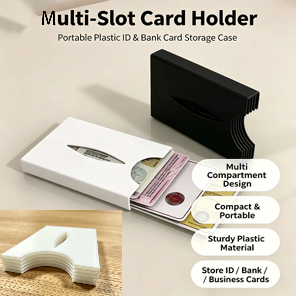 Portable Multi-Compartment Plastic Card Holder, Portable Storage Box for Bank Cards, Id Cards, and Business Cards, Mini Layered Portable Card Case