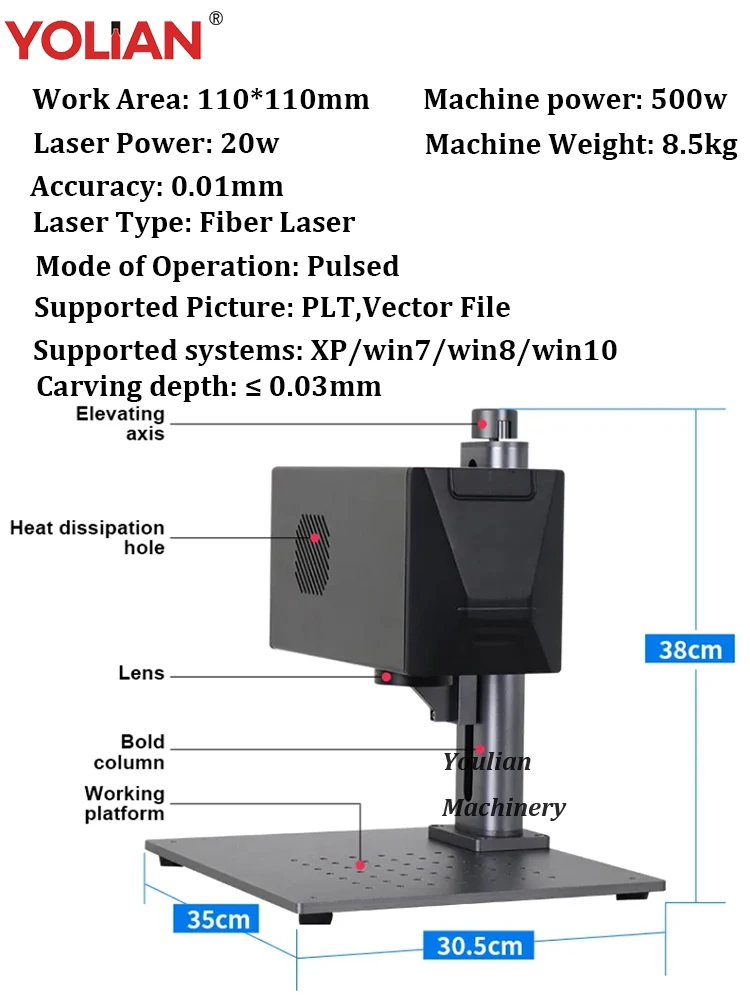 آلة النقش على ألياف الليزر النبضي ، وسم ألوان الفولاذ المقاوم للصدأ ، سطح مكتب صغير ومحمول ، معدن وبلاستيك ، 20 واط ، 1064 نانومتر
