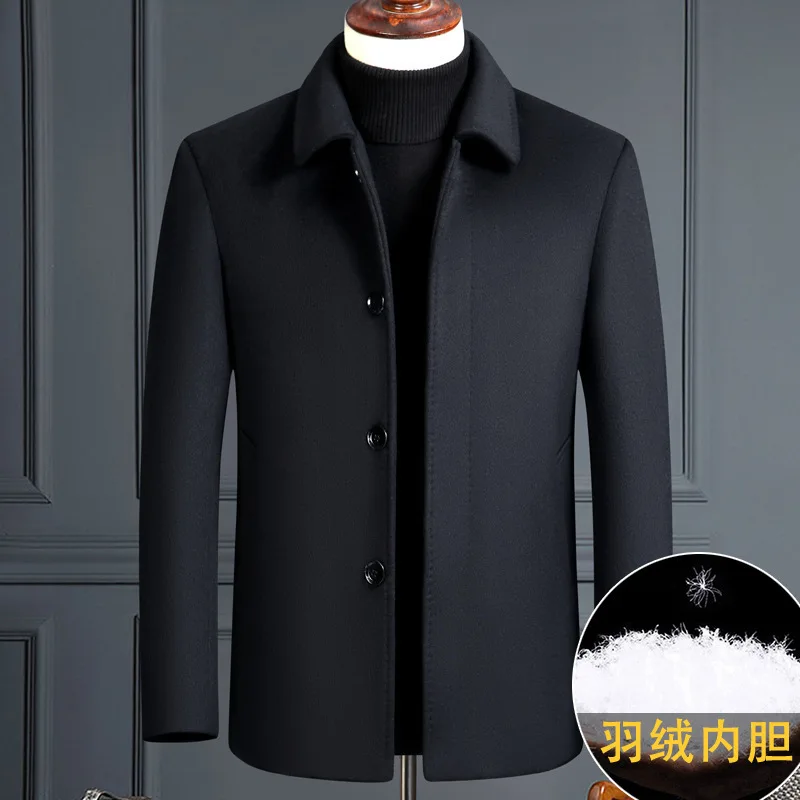 

Autumn Winter New Men Business Casual Woolen Simple Design Medium-length Windbreaker Jacket For Men Woolen Overcoat Solid Color