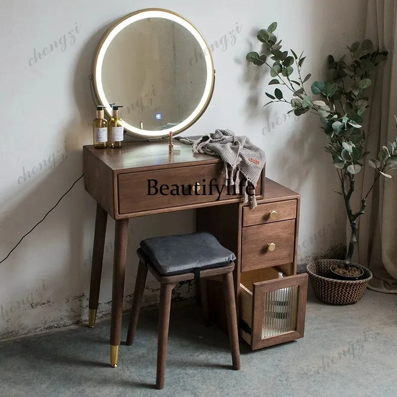 Decorations Wood Makeup Table Mirror Vintage Lounges Cabinet Dressing Table Drawer Seat Standing Mesa Tocador Home Furniture