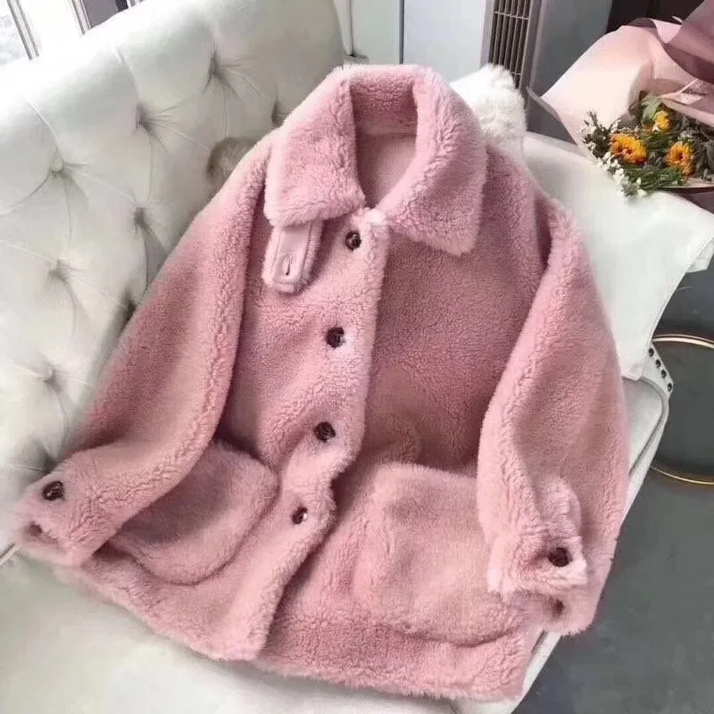 Plush Coat Elegant Standing Collar Long Sleeved Women Wool Jacket with Cold Resistant Inner Lining Suede Winter Jacket