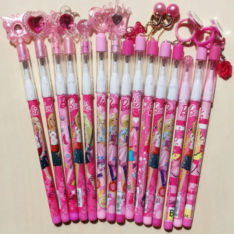 12Pcs Pink Mechanical Barbie Pencil Cartoon Princess 0.5Mm Students Writing Pens Girl Kawaii Pendant Doll Stationery School Gift