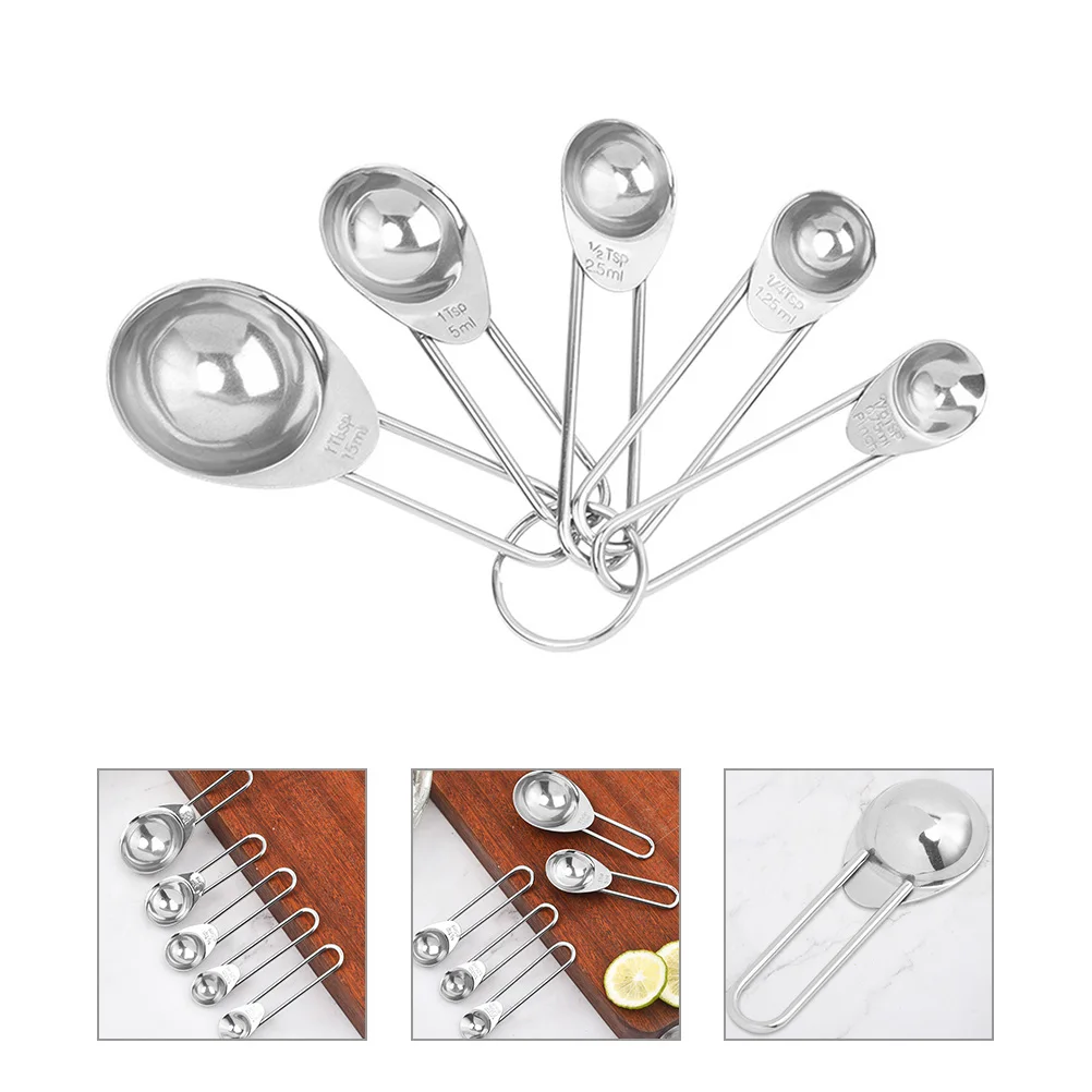 

5 Piece Measuring Spoon Set Stainless Steel Teaspoons Tablespoons Baking Tools Reusable Cups for Coffee Tea Kitchen