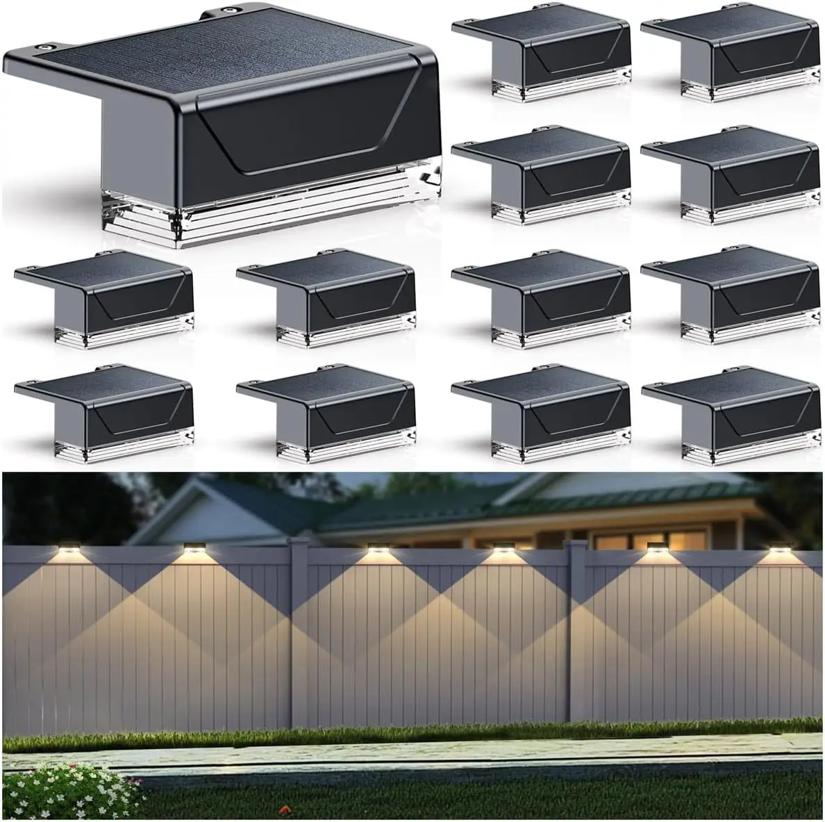 

Солнечные светильники для забора - 3000/4000/6000K, 3 режима, IP65 водонепроницаемые, от заката до рассвета, для двора/патио/террасы (12 штук)