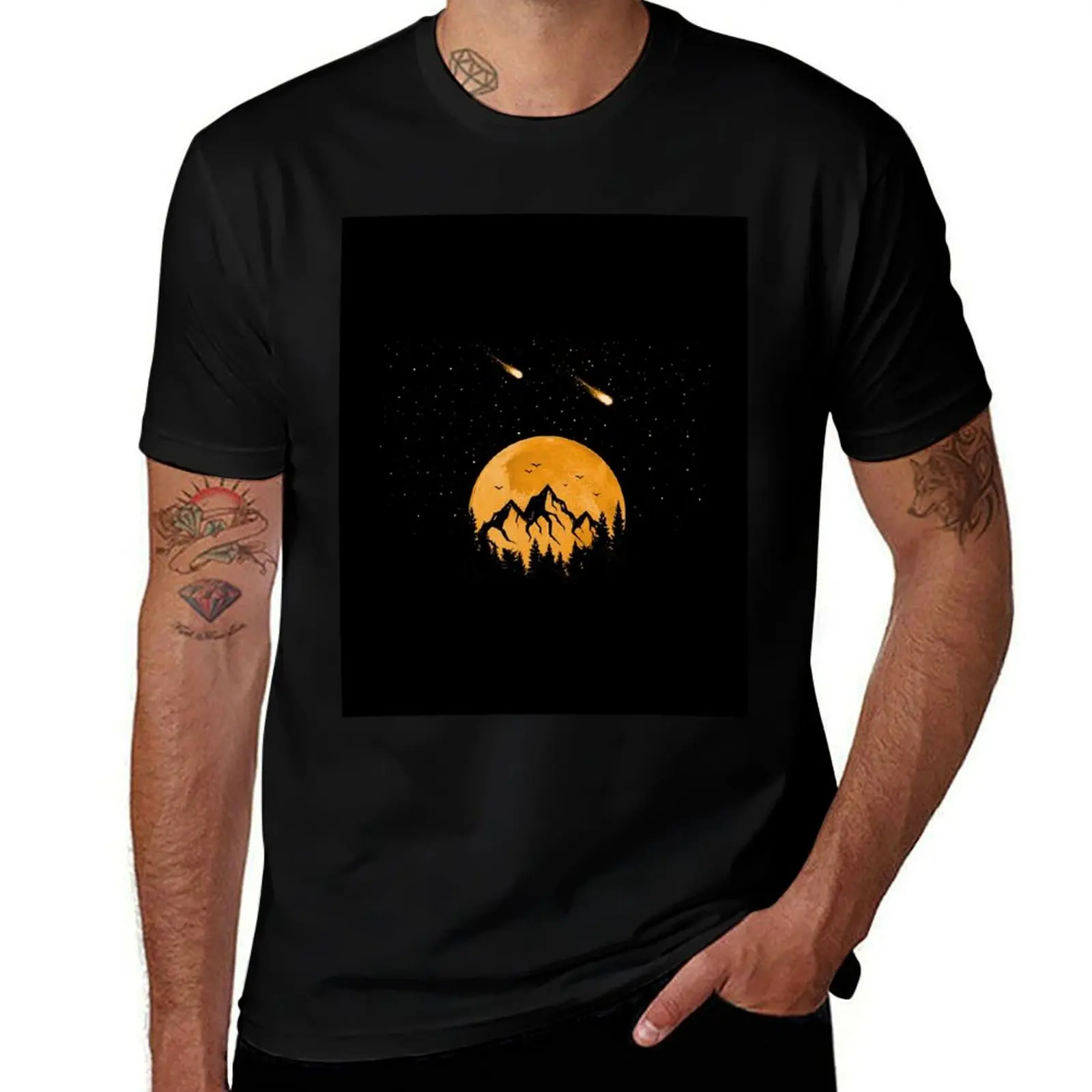 Between The Mountains And The Stars T-Shirt Relaxed Fit Casual Short Sleeve Top T-Shirt