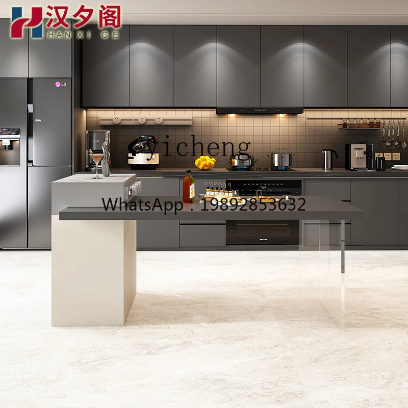 light luxury rock slab island table integrated multi-functional kitchen restaurant suspended island