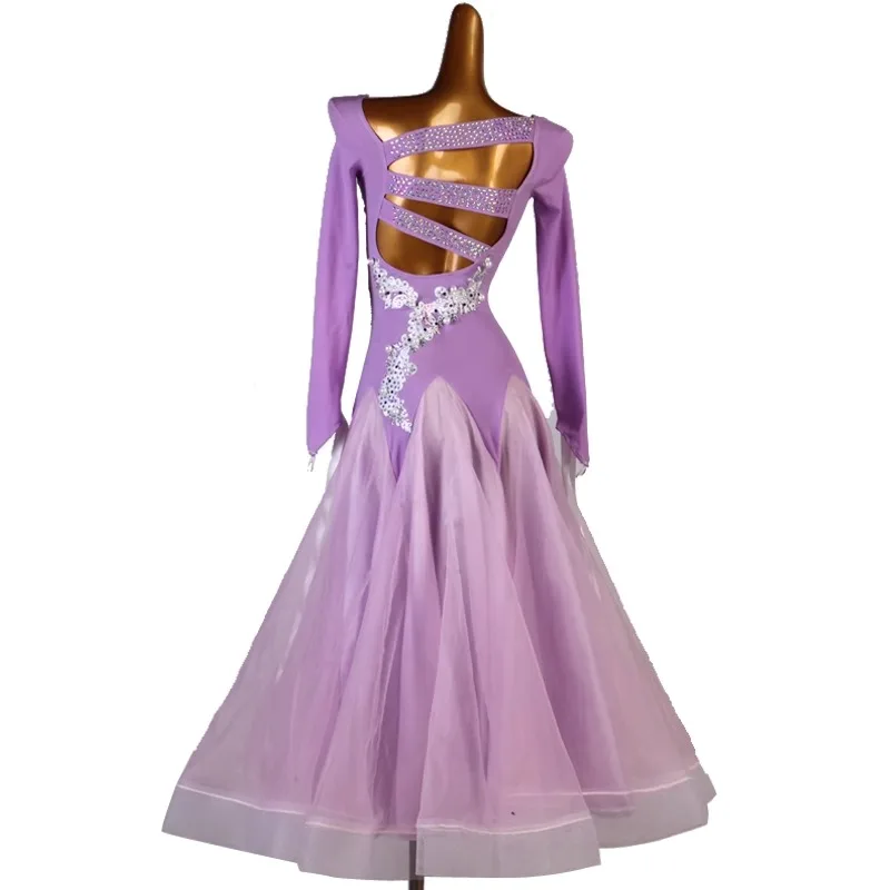Jupe de danse moderne, robe de compétition de Performance Q282, pour salle de bal, grande robe trapèze avec cloutée en diamant, moderne