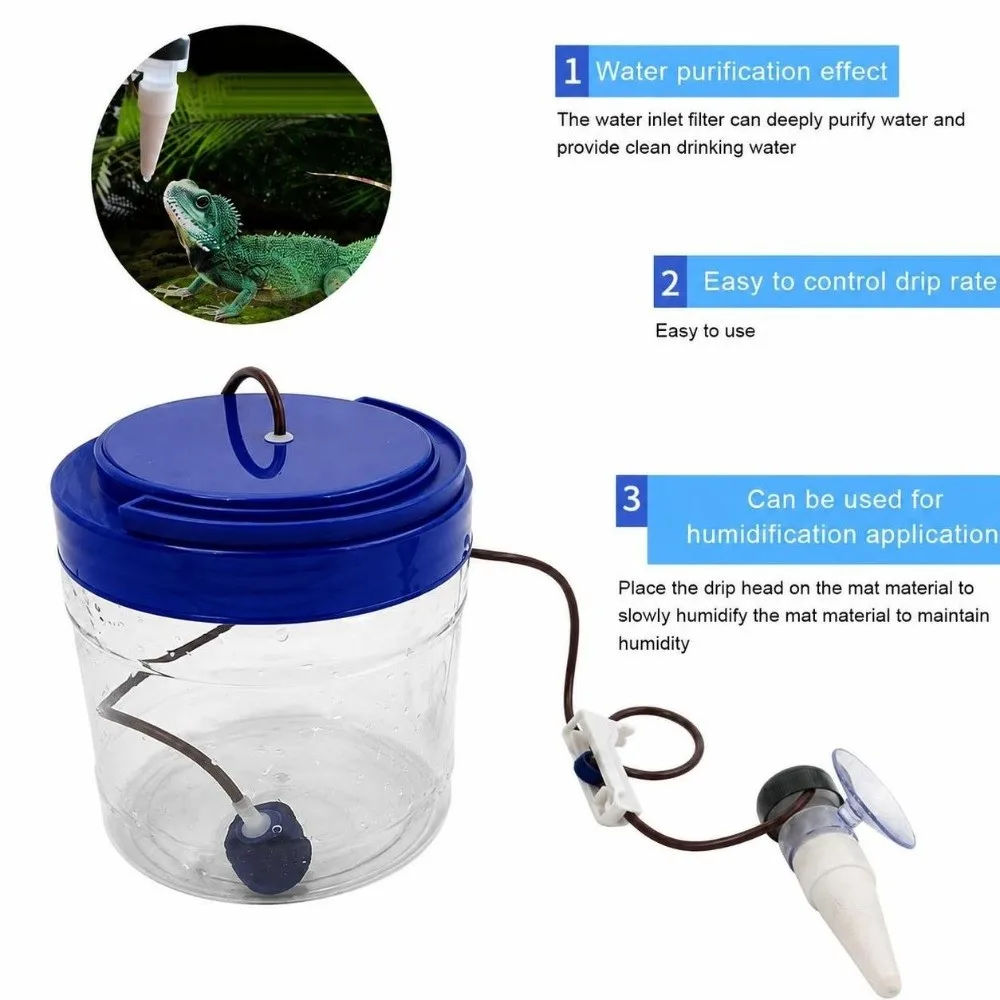 1 set Plastic Reptile Water Dripper Adjustable Drip Speed Flexible Suction Mount Reptile Humidifier Dual Filtration
