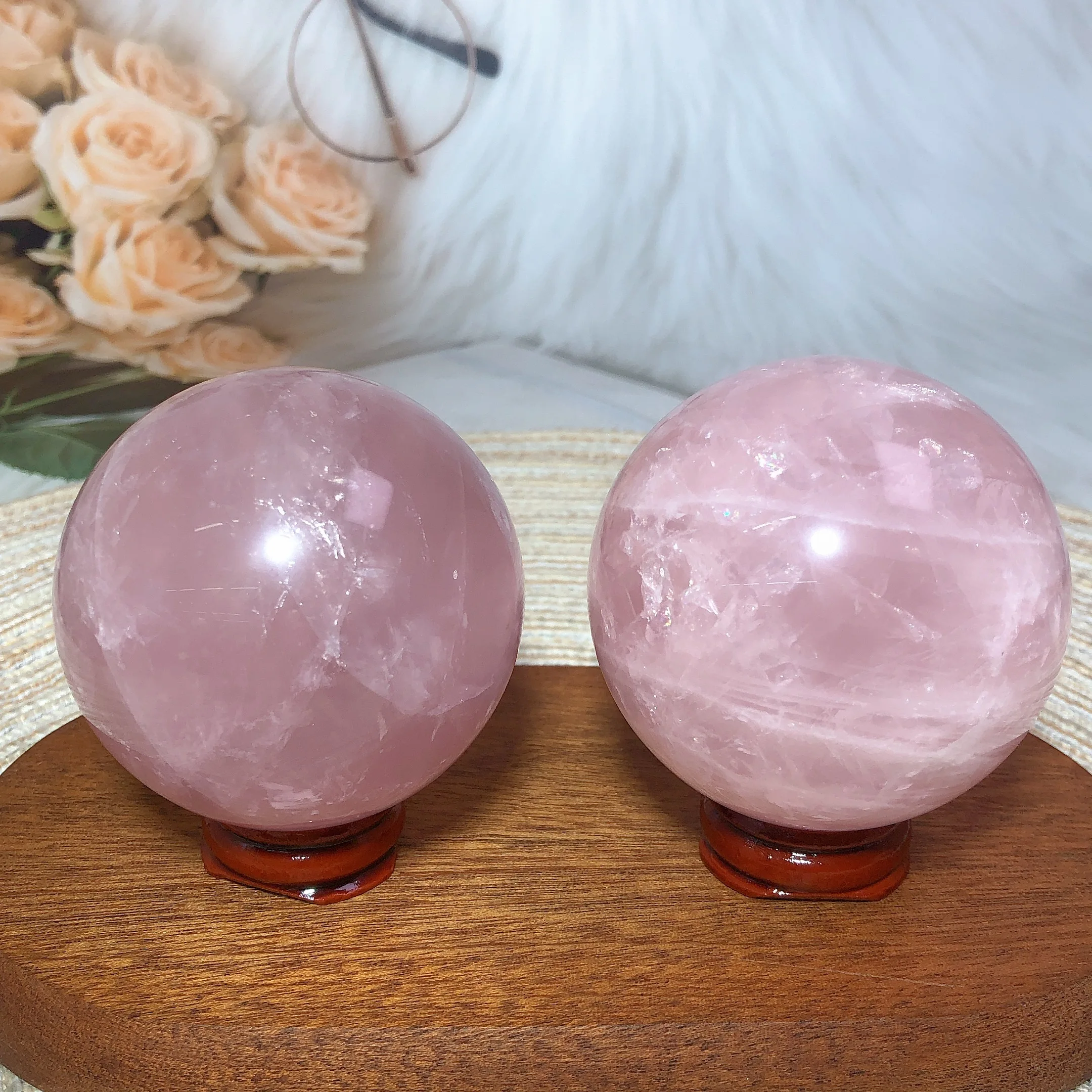 Cristalli Natura di alta qualità sfera di quarzo rosa Star Flash Reiki decorazione della casa energia guarigione minerale ornamento decorazione della stanza