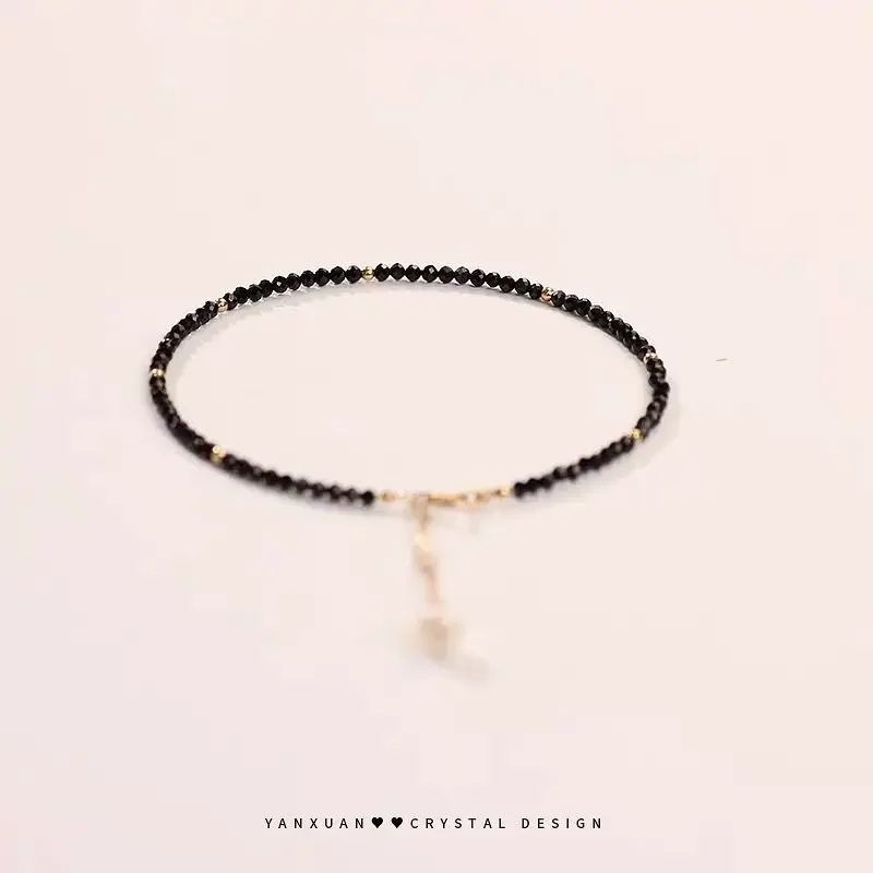 Pulsera de cristal negro de piedra Natural extremadamente fina para mujer, joyería Ins para mujer, nuevo estilo Popular, cadena de mano súper fina, regalos, 2024