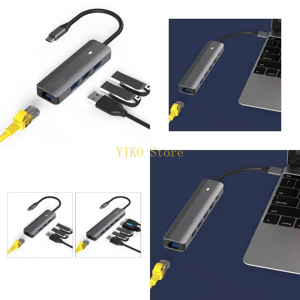 

K32C USB Type C Hub 6 in1 USB3.0 HDMI-совместимый LAN 5 ГБ PD Разветвитель для быстрой зарядки