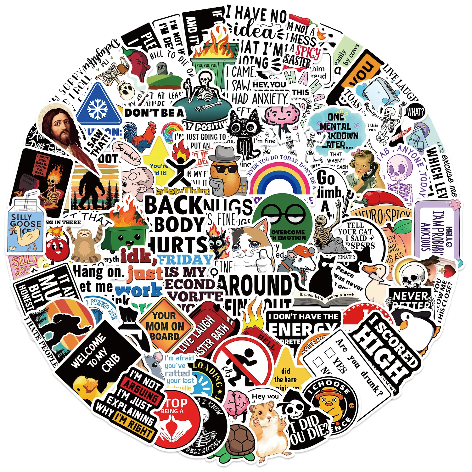 

100Pcs Emotional Breakdown Spoof Stickers Snarky Meme DIY Stickers Scrapbooking Phone Luggage Skateboard Waterproof Decals