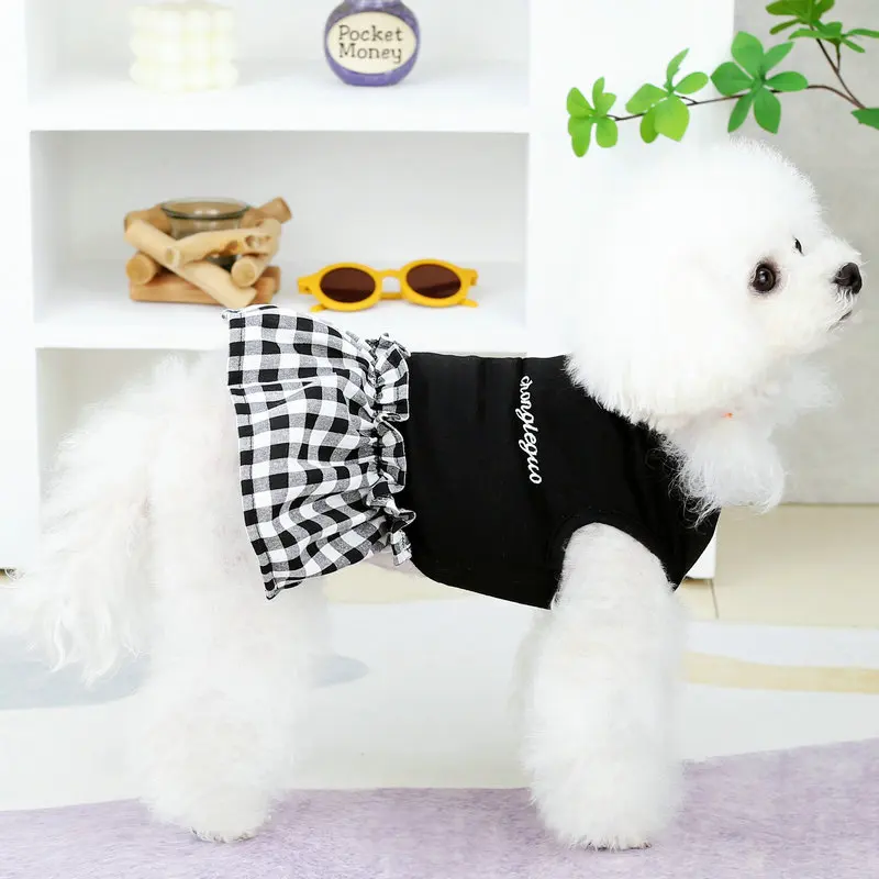 Puppy Summer Clothes Soft Dog White and Black Dress Plaid Dog Skirt  Chihuahua French Bulldog Bichon Dog Vest Girls Dog Costume - AliExpress 15