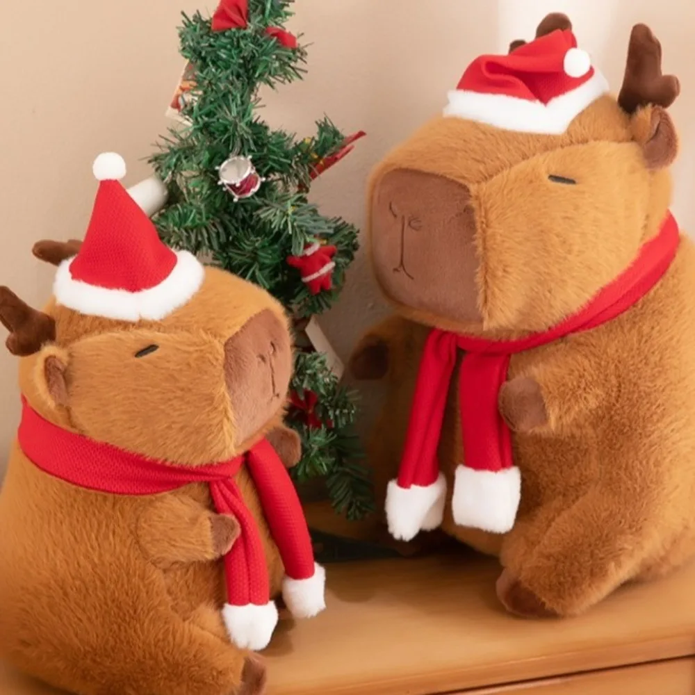 Vestir Navidad Capybara peluche simulación esponjoso Capybara peluche juguete dibujos animados suave Capibara muñeco esponjoso juguete de Navidad