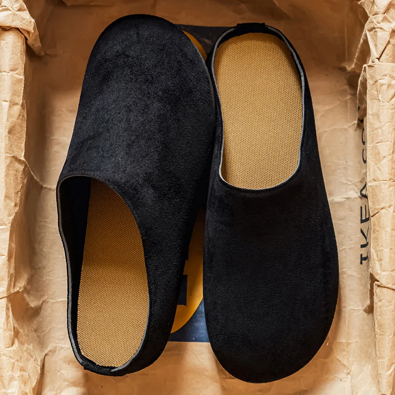 Retro Solid Color Men's Slippers Women's Slingback Flat Bottom Shoes round Toe Suede Clogs Sandals for Autumn Closed Toe