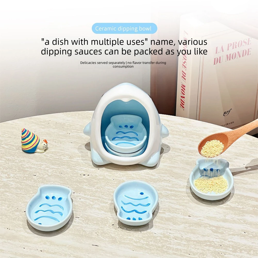 Ceramic Soy Sauce Dipping Bowls Cute Sharks Shaped Kitchenware Small Appetizer Plates For Sushi Heat-Resistant Fun Table Decor