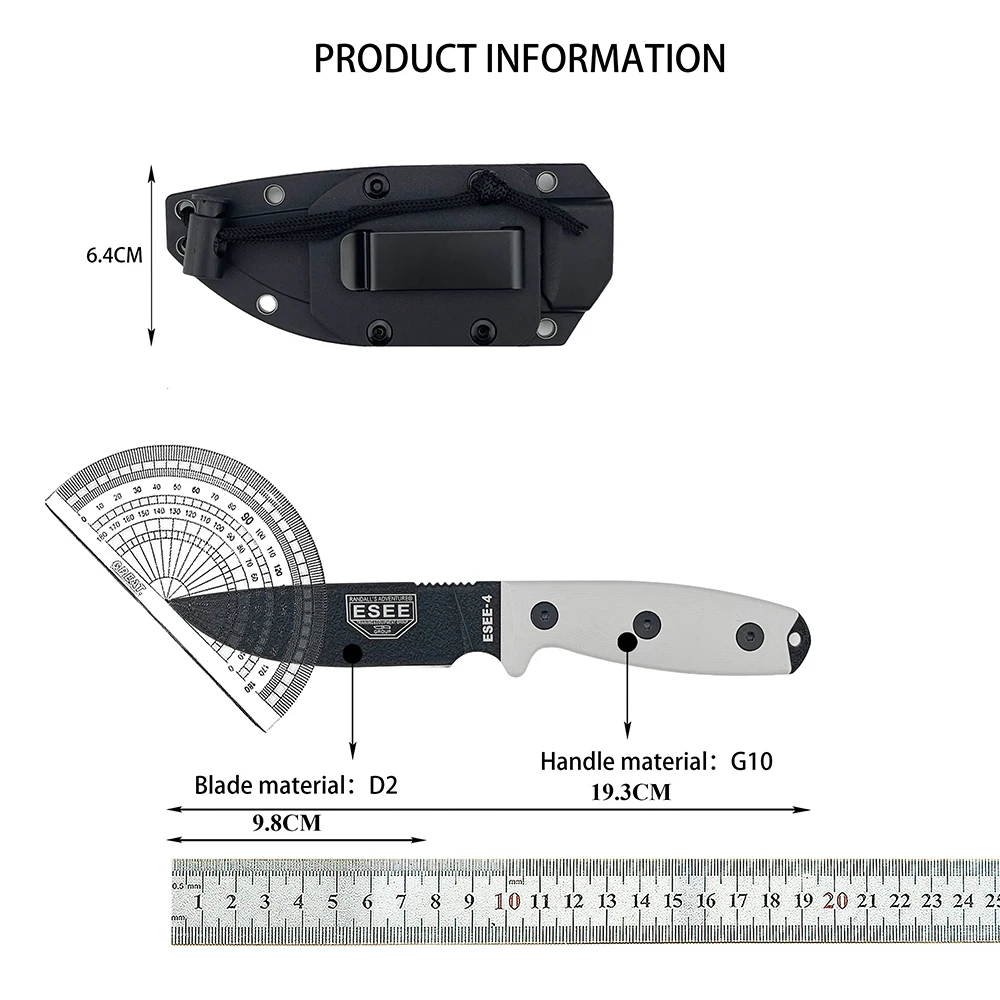 D2-Klinge ESEE 4 Feststehendes Messer mit G10-Griff und kompletter Kydex-Scheide – Ideal für Dschungelabenteuer, Camping, Klettern, Picknick, Angeln, Reisen und Fruchtbehandlung – Detail 10
