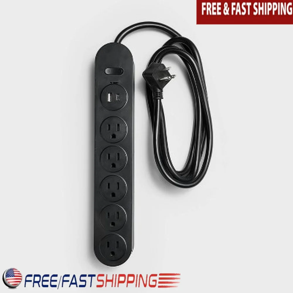 

Устройство защиты от перенапряжения на 5 розеток со шнуром 6 футов и 2 USB-портами, 500 джоймов, защита от перенапряжения, зарядка нескольких устройств