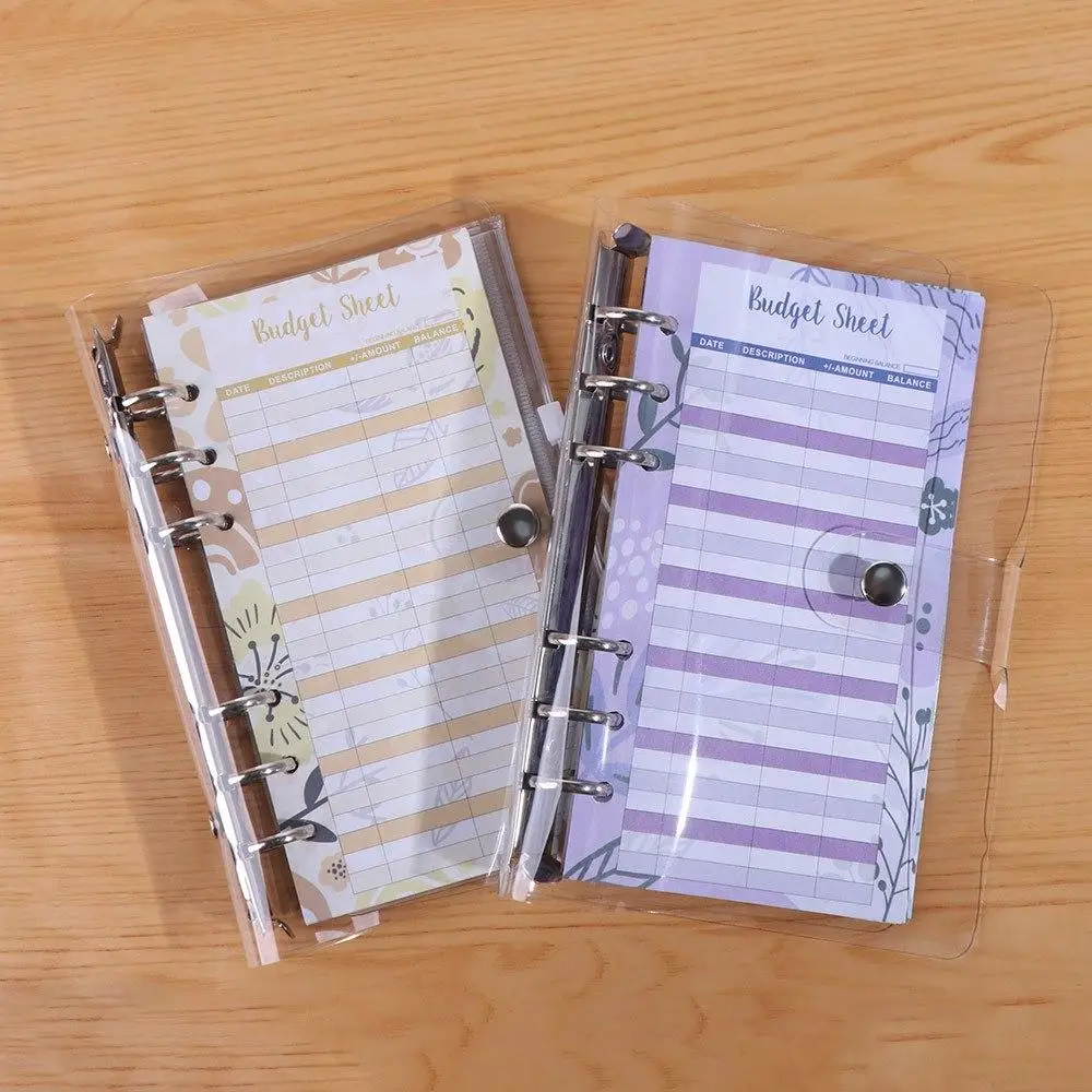 Easy To Use Transparent Loose-Leaf Binder Waterproof PVC A6 Budget Planner 6 Ring Cash Envelopes Money Organizer Journal Planner