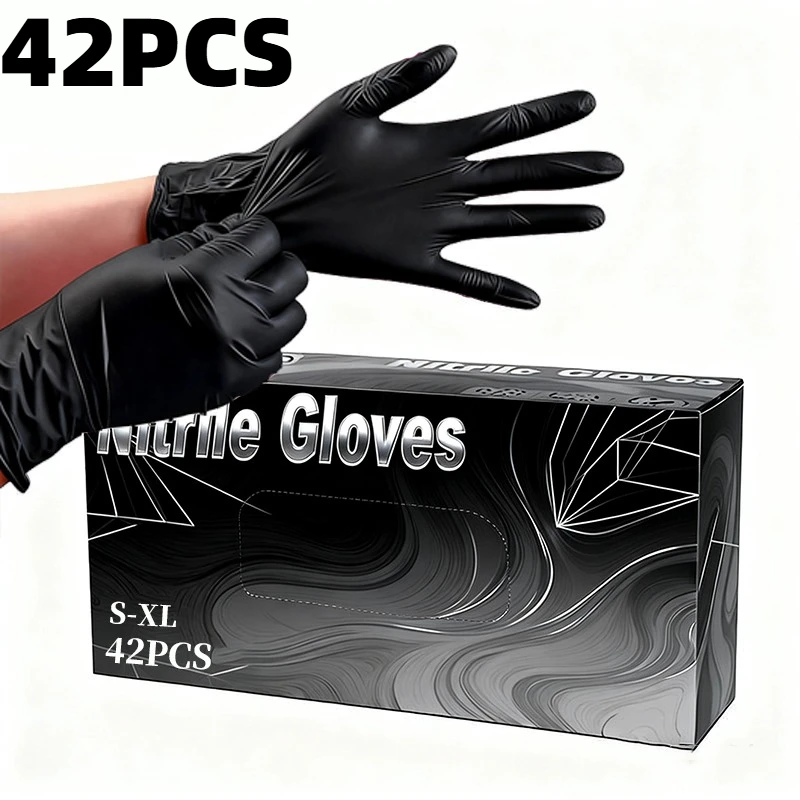 42PCS Einweg Schwarz Nitril Handschuhe Haushalt Nitril Handschuhe Schönheit Reinigung Haustier Urlaub Reinigung Einweg Kleine Werkzeug