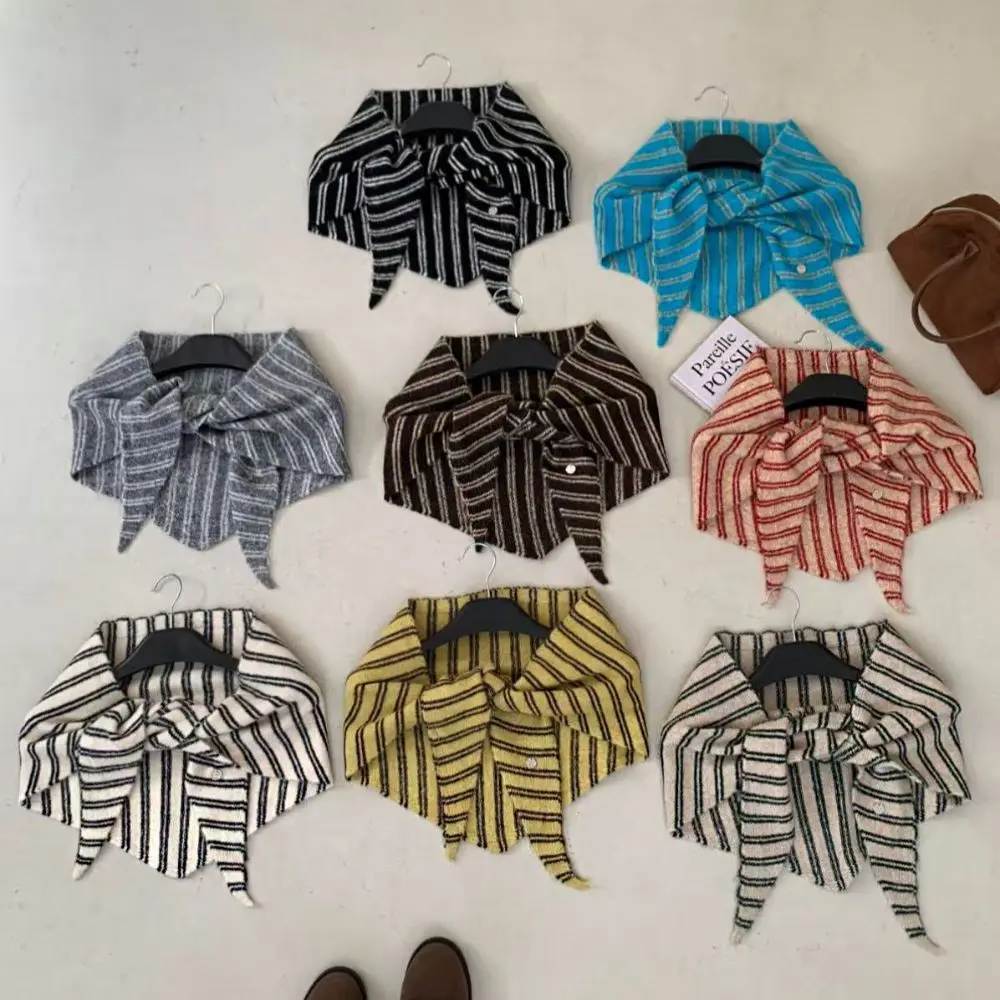 Temperament Stripe Striped Triangle Scarf Triangular Neck Warmer Wool Blend Headscarf Korean Soft Wraps Female