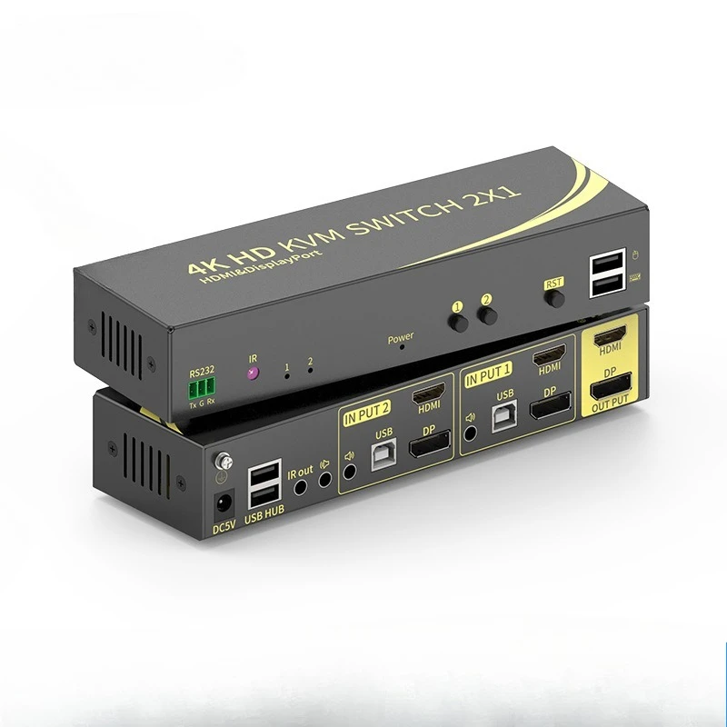 

21DH DP/HDMI dual screen KVM switcher two in one out 4K60 switcher hot key switch
